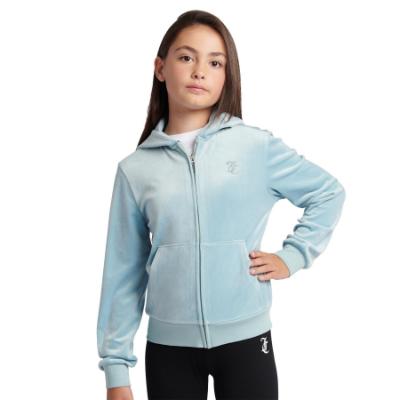 Picture of Juicy Couture Girls Diamante Zip Through Velour Hoodie - Stone Blue