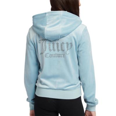 Picture of Juicy Couture Girls Diamante Zip Through Velour Hoodie - Stone Blue