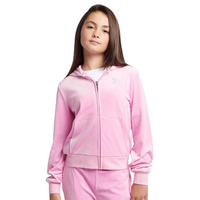 Picture of Juicy Couture Girls Diamante Zip Through Velour Hoodie - Pinky Lilac Chiffon