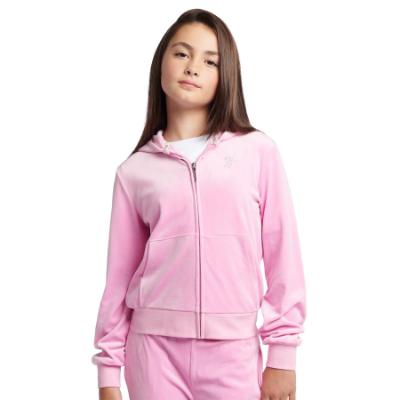 Picture of PRE ORDER Juicy Couture Girls Diamante Zip Through Velour Hoodie - Pinky Lilac Chiffon