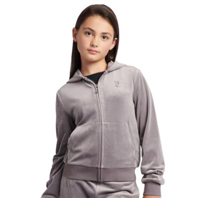 Picture of PRE ORDER Juicy Couture Girls Diamante Zip Through Velour Hoodie - Rabbit Grey