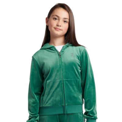 Picture of Juicy Couture Girls Diamante Zip Through Velour Hoodie - Posy Green