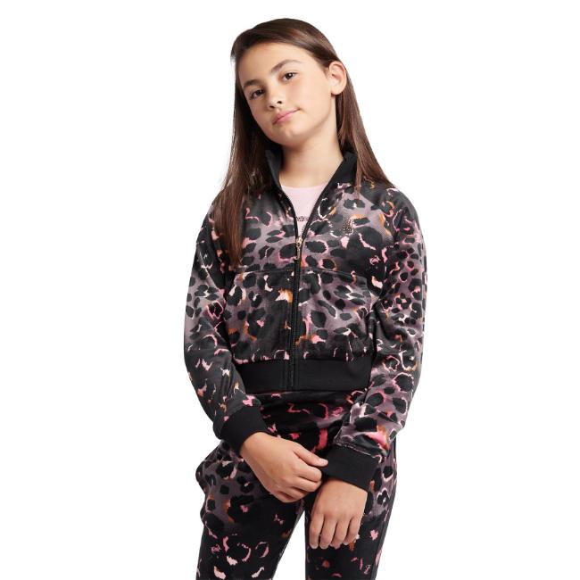 Picture of Juicy Couture Girls Leopard Print Zip Through Velour Hoodie - Black 