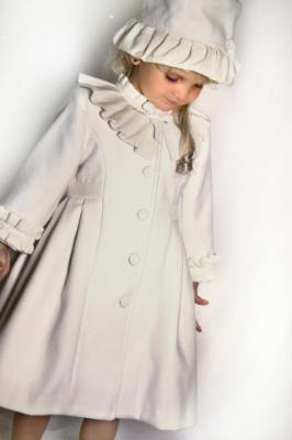 Picture of Sarah Louise Girls Winter Coat & Hat Set with Velvet Ruffles X 2 - Ivory