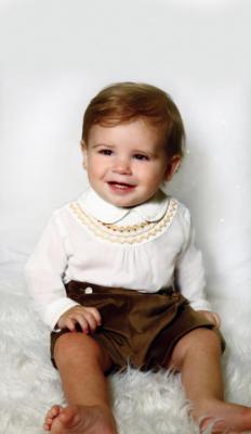 Picture of Sarah Louise Boys Smocked Blouse & Velvet Short Set - Ivory Gold Brown