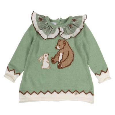 Picture of Foque Baby Girls Bear & Bunny Knitted Dress - Winter Green