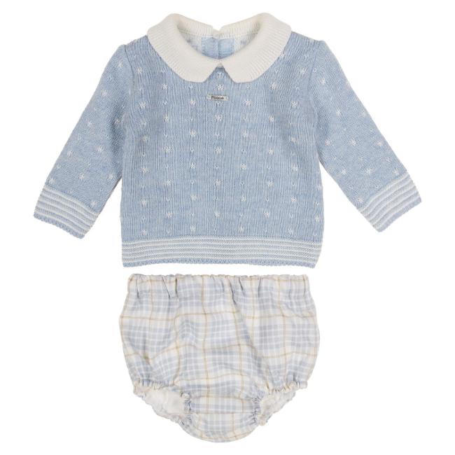 Picture of Foque Baby Boys Sweater & Check Pants Set - Pale Blue