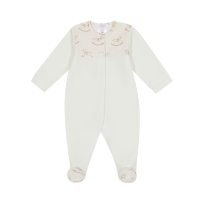 Picture of Deolinda Baby Florence Velour Babygrow With Print Bodice - Ivory Pink