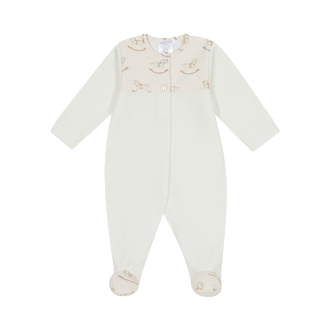 Picture of Deolinda Baby Florence Velour Babygrow With Print Bodice - Ivory Pink