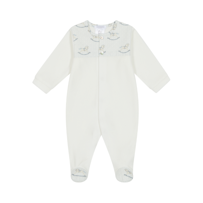 Picture of Deolinda Baby Florence Velour Babygrow With Print Bodice - Ivory Sky Blue