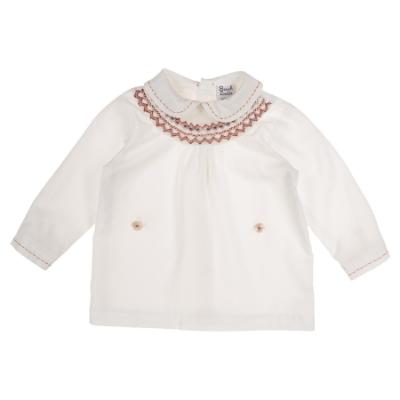 Picture of Sarah Louise Boys Smocked Blouse & Velvet Short Set - White Burgundy