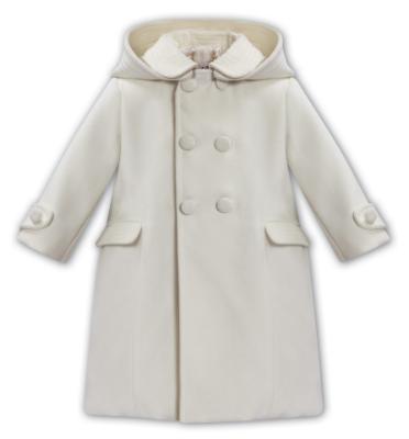 Picture of Sarah Louise Boys Traditional Winter Coat With Detachable Hood - Ivory