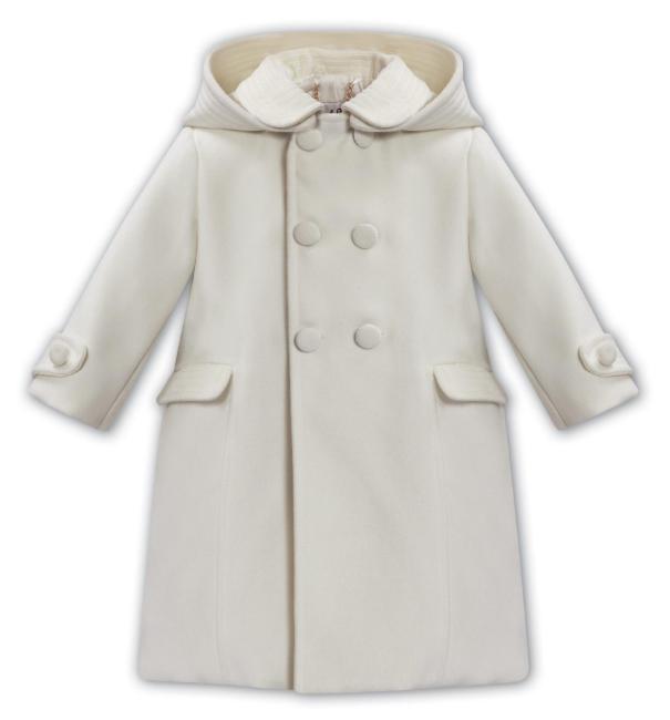 Picture of Sarah Louise Boys Traditional Winter Coat With Detachable Hood - Ivory