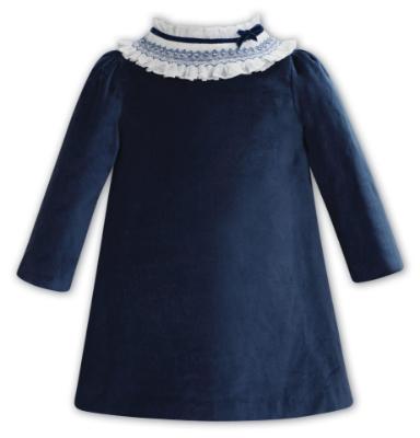 Picture of Sarah Louise Girls Velvet Dress With Detachable Smocked Collar - French Navy Blue