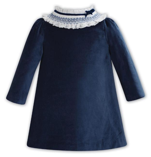 Picture of Sarah Louise Girls Velvet Dress With Detachable Smocked Collar - French Navy Blue