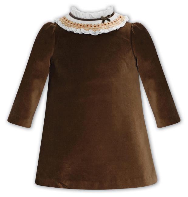 Picture of Sarah Louise Girls Velvet Dress With Detachable Smocked Collar - Gold Brown