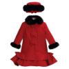 Picture of Sarah Louise Girls Winter Coat & Hat Set With Faux Fur Trim X 2 - Red Black