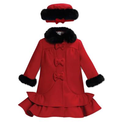 Picture of Sarah Louise Girls Winter Coat & Hat Set With Faux Fur Trim X 2 - Red Black