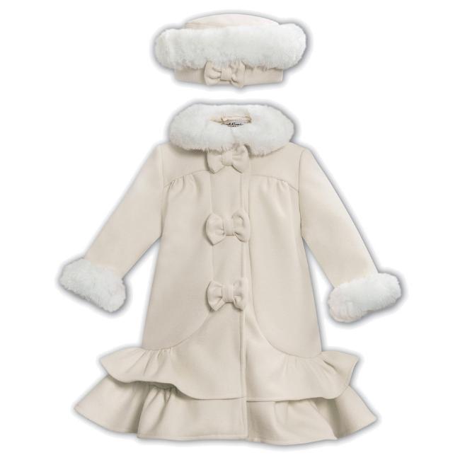 Picture of Sarah Louise Girls Winter Coat & Hat Set With Faux Fur Trim X 2 - Ivory