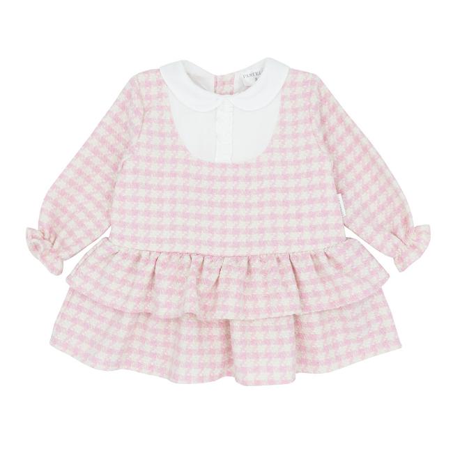 Picture of Pastels & Co Girls Cool Checks Candy Drop Waist Ruffle Dress - Ivory Pink