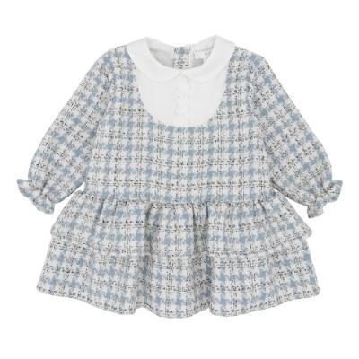 Picture of Pastels & Co Girls Cool Checks Candy Drop Waist Ruffle Dress - Ivory Ice Blue