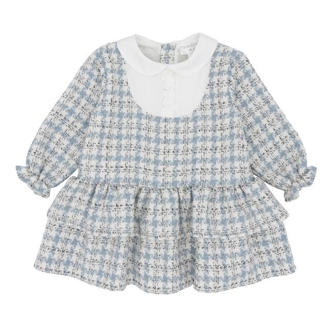 Picture of Pastels & Co Girls Cool Checks Candy Drop Waist Ruffle Dress - Ivory Ice Blue