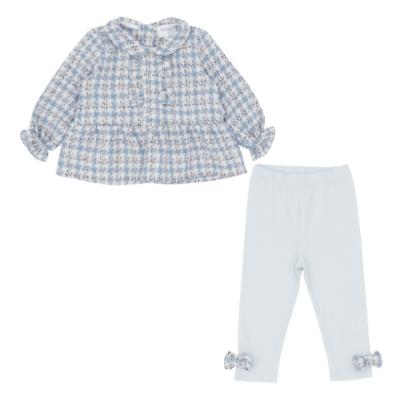 Picture of Pastels & Co Girls Cool Checks Cody Top & Leggings Set - Ivory Ice Blue