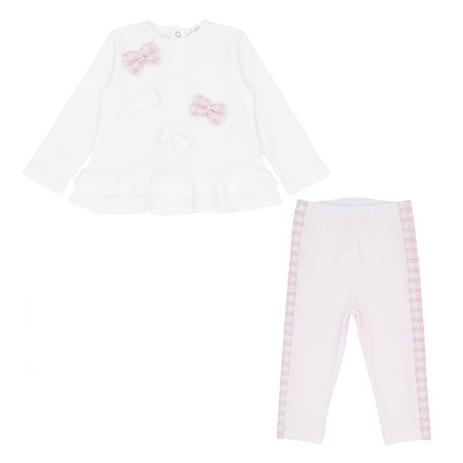 Picture of Pastels & Co Girls Cool Checks Cherry Bow Tunic & Leggings Set - Ivory Pink