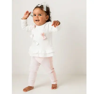 Picture of Pastels & Co Girls Cool Checks Cherry Bow Tunic & Leggings Set - Ivory Pink