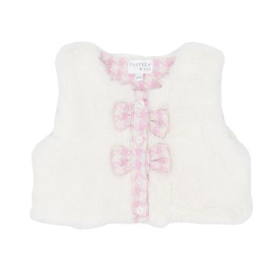 Picture of Pastels & Co Girls Cool Checks Cate Bow Faux Fur Gilet - Ivory Pink 