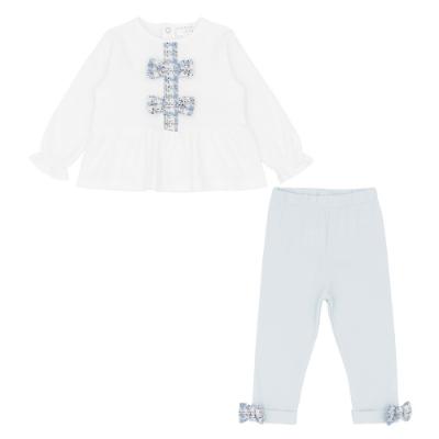 Picture of Pastels & Co Girls Cool Checks Carly Bow Tunic & Leggings Set - Ivory Ice Blue