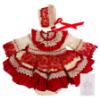 Picture of Ela Confeccion Girls Ruffle Dress Panties Bonnet Set X 3 - Ivory Red