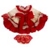 Picture of Ela Confeccion Girls Ruffle Dress Panties Bonnet Set X 3 - Ivory Red