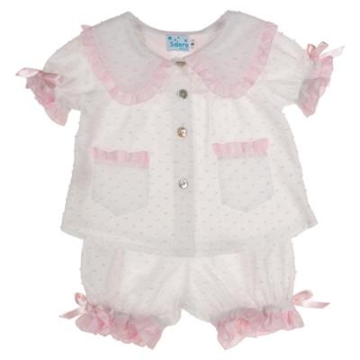 Picture of Salero Girls Plumetti Bloomer Pyjamas Set X 2 -  White Pink