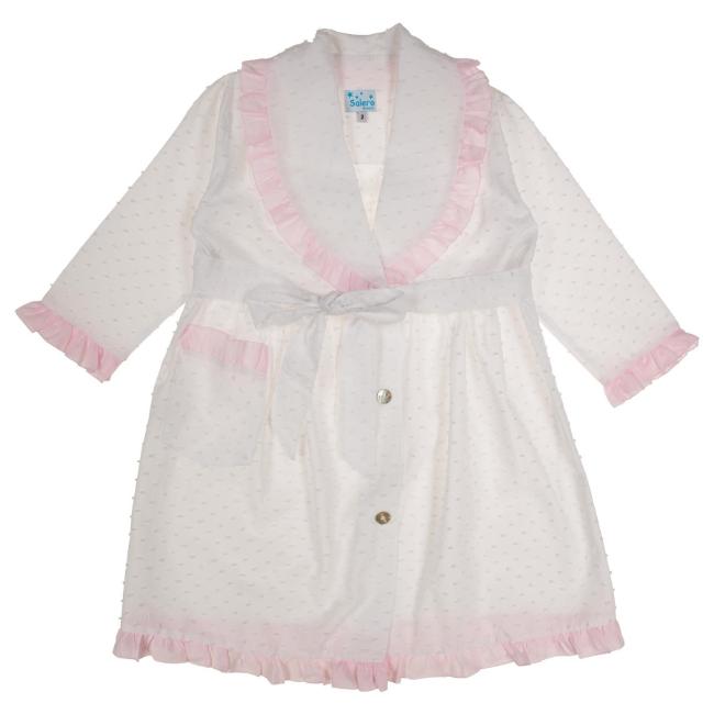 Picture of Salero Girls Plumetti Dressing Gown With Ruffles -  White Pink 