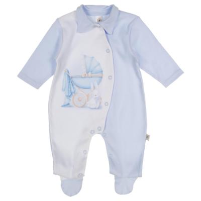 Picture of First Baby Boys  Front Fastening Vintage Pram Babygrow - Blue 