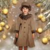 Picture of Sarah Louise Girls Winter Coat & Hat Set with Velvet Ruffles X 2 - Camel