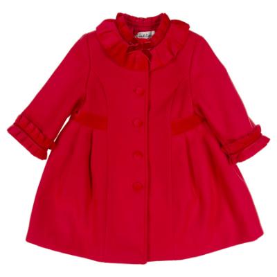 Picture of Sarah Louise Girls Winter Coat & Hat Set with Velvet Ruffles X 2 - Red