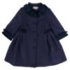 Picture of Sarah Louise Girls Winter Coat & Hat Set with Velvet Ruffles X 2 - Navy Blue