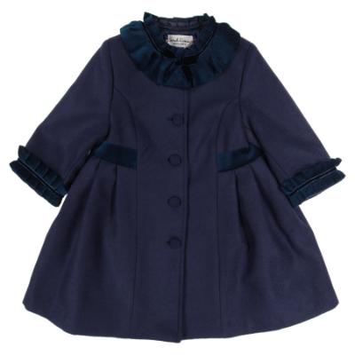 Picture of Sarah Louise Girls Winter Coat & Hat Set with Velvet Ruffles X 2 - Navy Blue