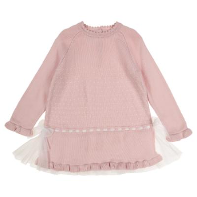 Picture of Granlei  Girls Knit Dress With Tulle Bows - Dusky Pink Ivory