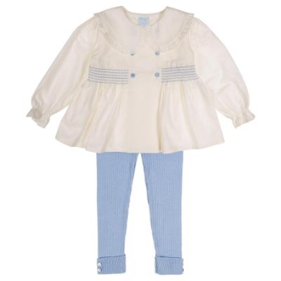 Picture of Granlei  Girls Cotton Blouse & Skinny Leggings Set X 2 - Ivory Bright Blue