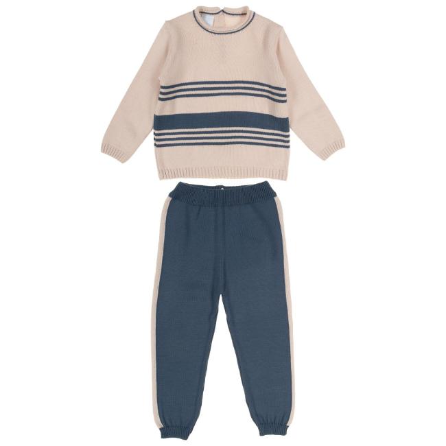 Picture of Granlei  Boys Winter Knit Stripe Sweater & Legging Set X 2 - Petrol Blue Beige