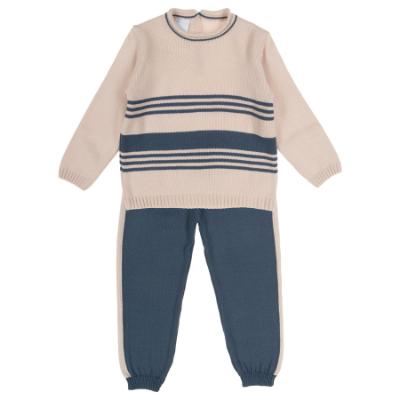 Picture of Granlei  Boys  Knit Stripe Sweater & Legging Set X 2 - Petrol Blue Beige