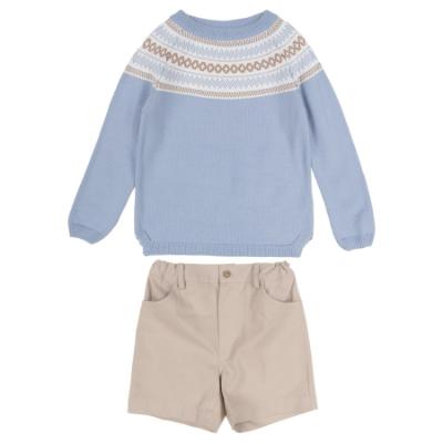 Picture of Granlei  Boys Winter Knit Sweater & Shorts Set X 2 - Dark Beige Blue