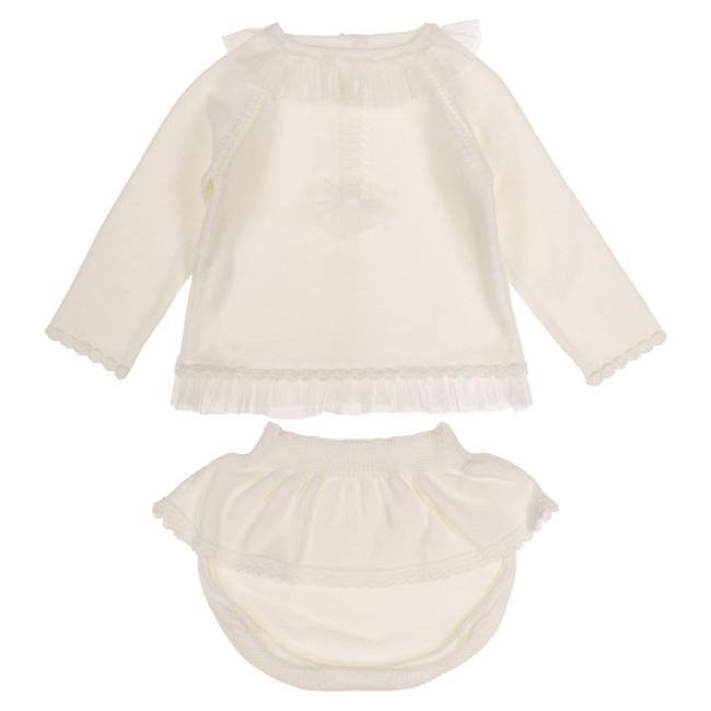 Picture of Granlei Baby Girls Soft Knit Tulle Trim Skirted Jampant Set X 2 - Ivory