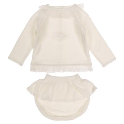 Picture of Granlei Baby Girls Winter Knit Tulle Trim Skirted Jampant Set X 2 - Ivory