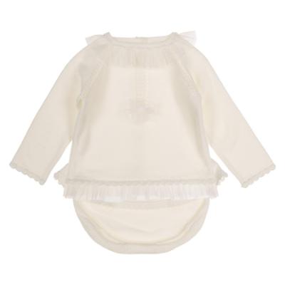 Picture of Granlei Baby Girls Winter Knit Tulle Trim Skirted Jampant Set X 2 - Ivory