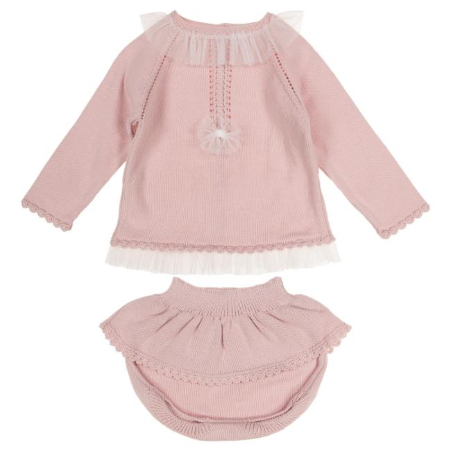 Picture of Granlei Baby Girls Soft Knit Tulle Trim Skirted Jampant Set X 2 - Pale Pink