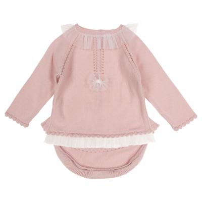 Picture of Granlei Baby Girls Winter Knit Tulle Trim Skirted Jampant Set X 2 - Pale Pink